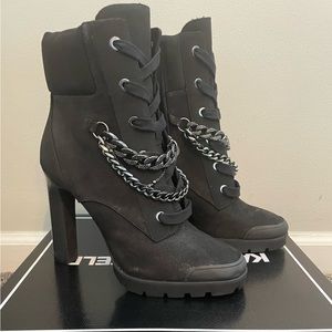 Karl Lagerfeld, Black Leather Lace-up Boots, Size 9.5